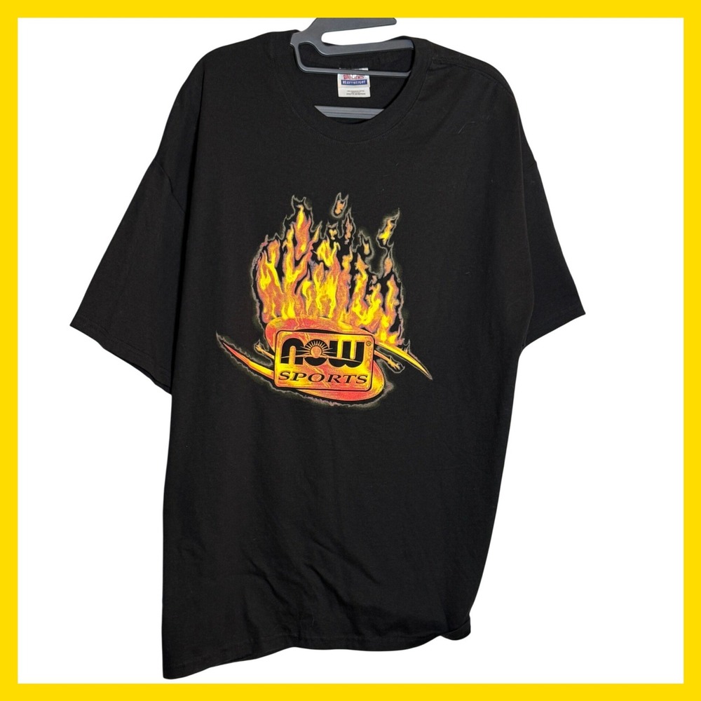 Vintage Hanes Heavyweight Now Sports Flame Graphic T-Shirt Black XL Mens